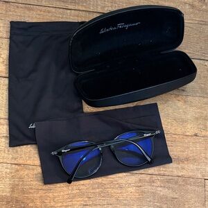 Salvatore Ferragamo Black Sunglasses with Blue Lenses